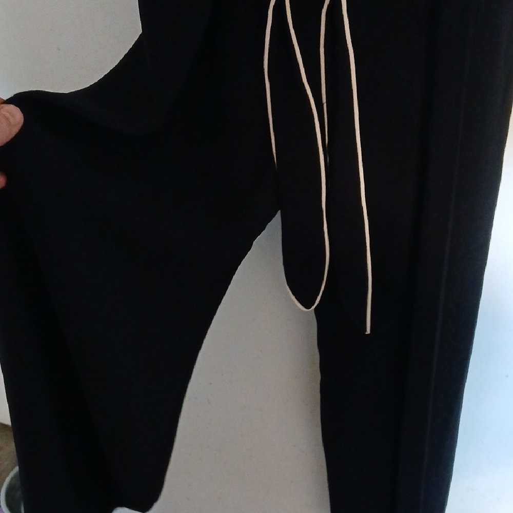 Anthropologie Black Jumpsuit with White Piping and Waist Tie - Picture 2 of 7